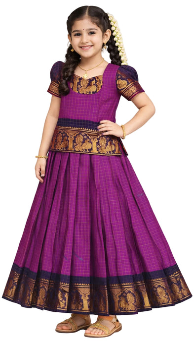 Traditional Rani Sungudi Cotton Kids Pavadai Sattai