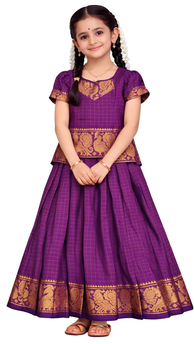 Traditional Rani Sungudi Cotton Kids Pavadai Sattai