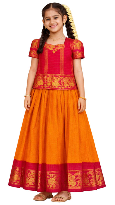 Traditional Rani Sungudi Cotton Kids Pavadai Sattai