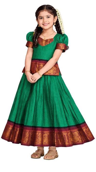 Traditional Rani Sungudi Cotton Kids Pavadai Sattai