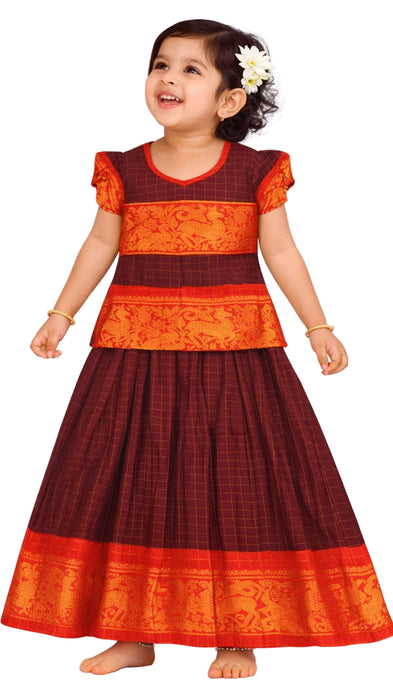 Traditional Madurai Sungudi Cotton Pavadai Sattai for Kids