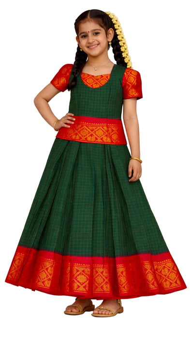 Traditional Rani Sungudi Cotton Kids Pavadai Sattai