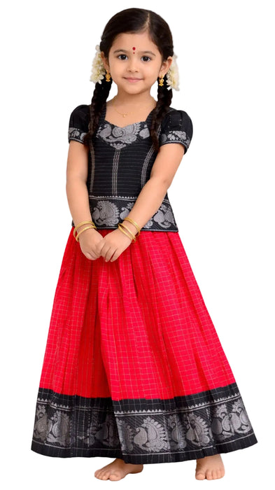 Traditional Kids Sungudi cotton Pavadai Sattai for young girls