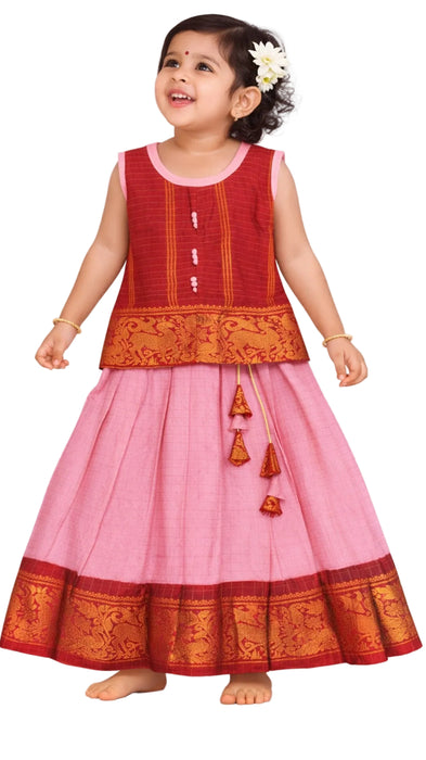 Kids Sungudi Cotton Pavadai Sattai – Traditional Set