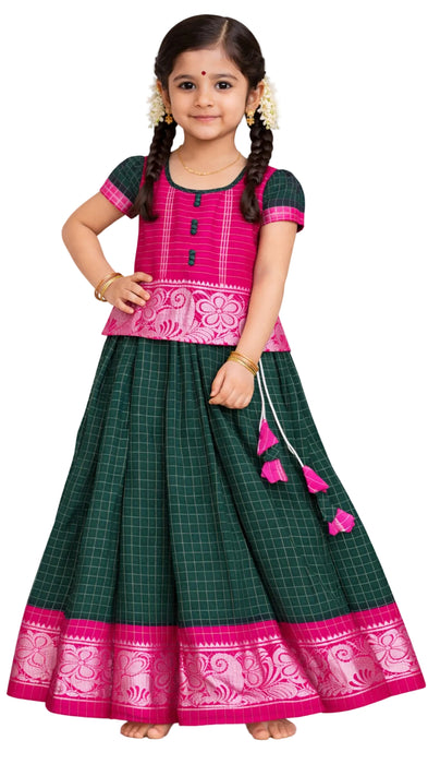 Traditional Kids Sungudi cotton Pavadai Sattai for young girls