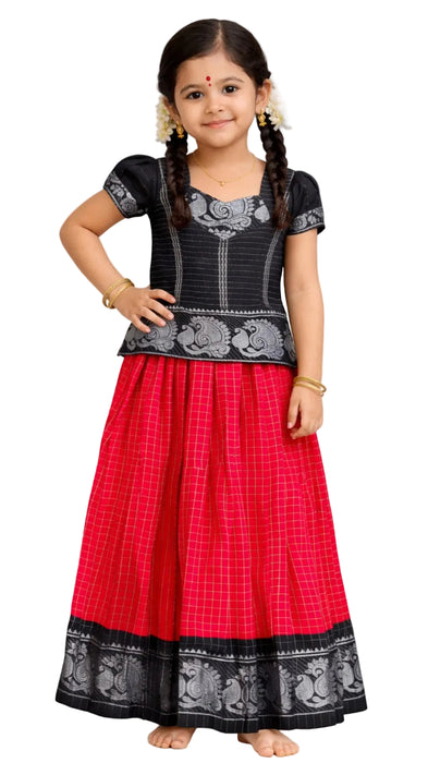 Traditional Kids Sungudi cotton Pavadai Sattai for young girls