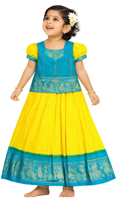 Girls Sungudi Cotton Pavadai Sattai | Readymade - 3 Years