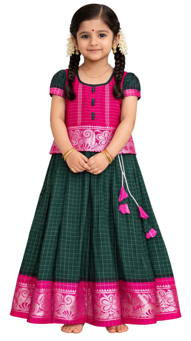 Traditional Kids Sungudi cotton Pavadai Sattai for young girls