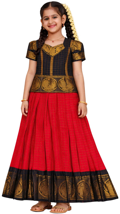 Traditional Rani Sungudi Cotton Kids Pavadai Sattai