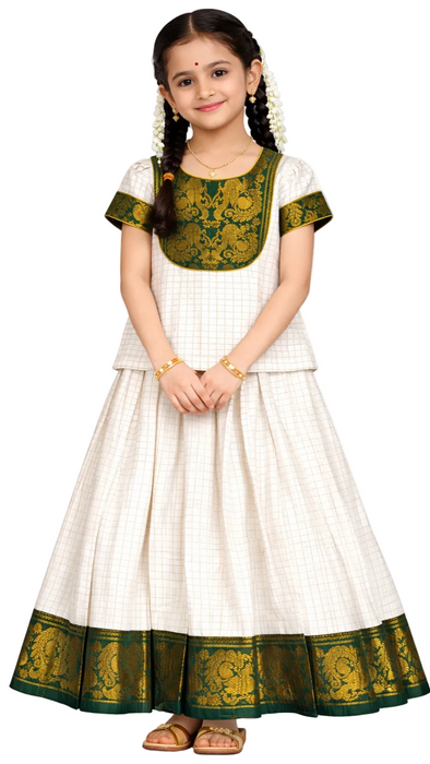 Traditional Rani Sungudi Cotton Kids Pavadai Sattai