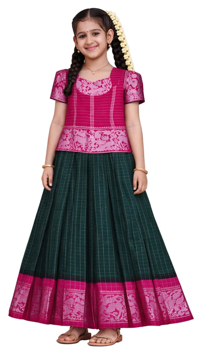 Traditional Rani Sungudi Cotton Kids Pavadai Sattai