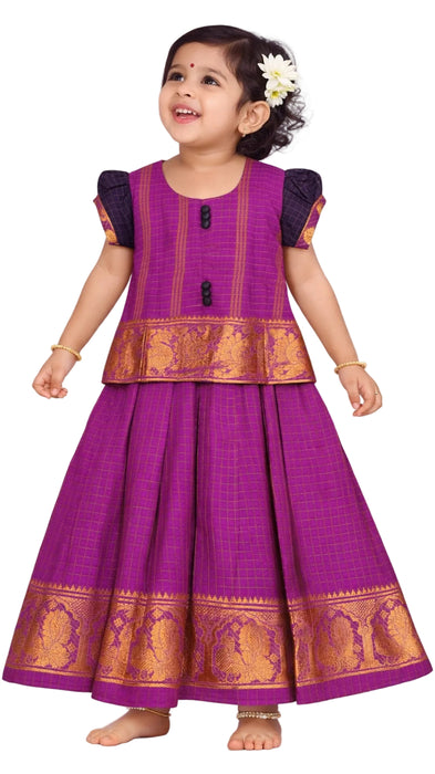 Girls Sungudi Cotton Pavadai Sattai | Readymade