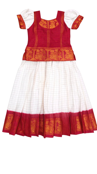 Kids Sungudi Cotton Pavadai Sattai | Readymade - 3 Years