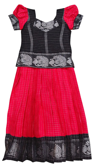 Traditional Kids Sungudi cotton Pavadai Sattai for young girls