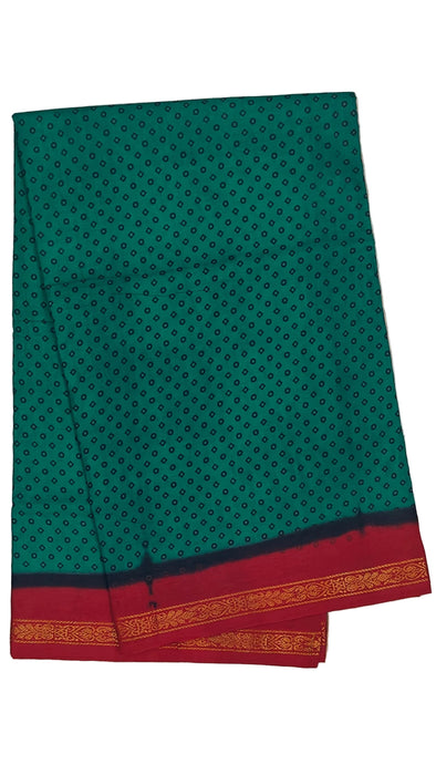 Rani Sungudi Cotton Sarees Double Side Zari Border Polka Dot -Green-Red