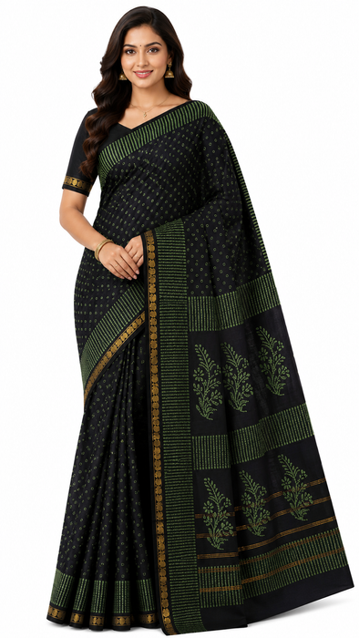 Rani Sungudi Saree Doubleside 1inch Border Self - Chakra Bandini-CoffeeBrown
