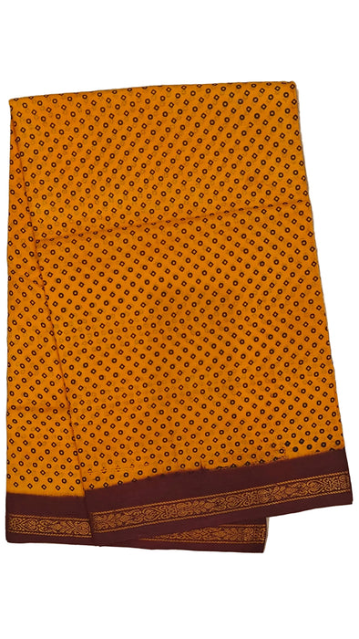 Rani Sungudi Cotton Sarees Double Side Zari Border Polka Dot -Yellow-Maroon