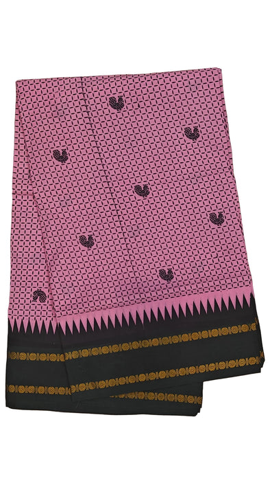 Rani Sungudi Cotton Sarees Double Side Kasumalai Contrast Border -BabyPink-BottleGreen