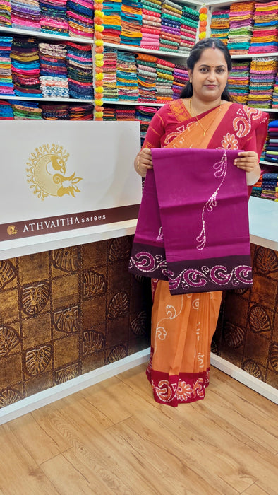 Rani Sungudi Cotton Sarees Without Zari Contrast Hand Art