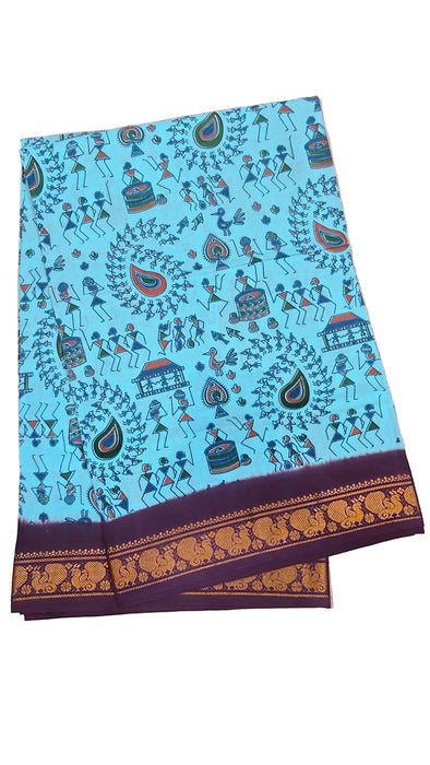 Rani Sungudi Cotton Saree Doubleside Contrast-S.Blue With Purple