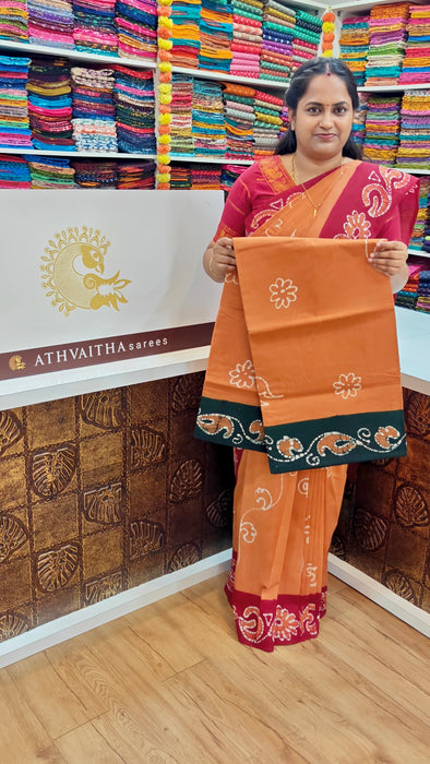 Rani Sungudi Cotton Sarees Without Zari Contrast Hand Art