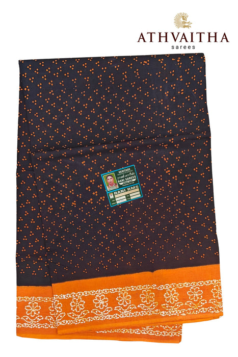 Sungudi Madurai Cotton Saree Without Zari Border-Small 3 Dot Contrast