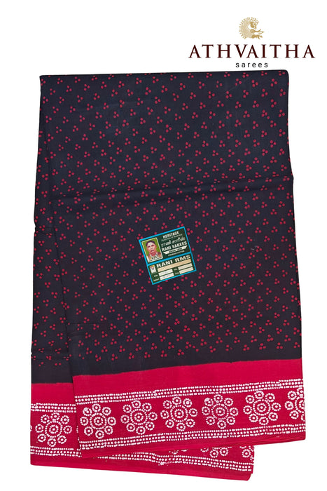 Sungudi Madurai Cotton Saree Without Zari Border-Small 3 Dot Contrast