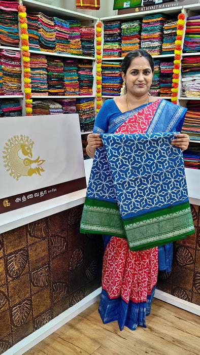 Rani Sungudi Sarees Double Side Silve Tissue Border Fancy Wax Print