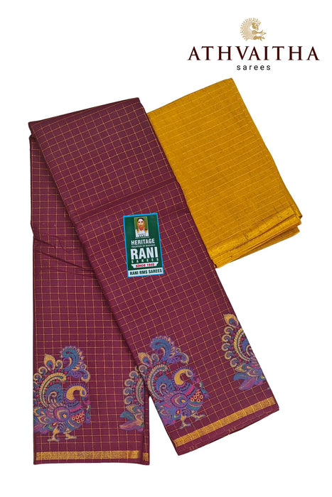 Rani Zari Checks With Kalamkari Design Contrast With Blouse