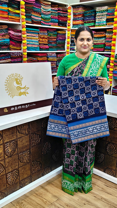 Rani Sungudi Sarees Double Side Annamayil Fancy Wax Print