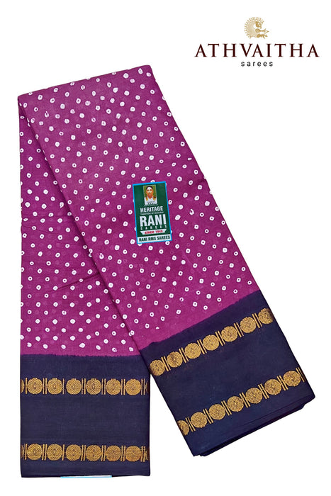 Heritage Rani Sungudi Cotton Polka Dot With Doubleside Rudraksha Border-Contrast