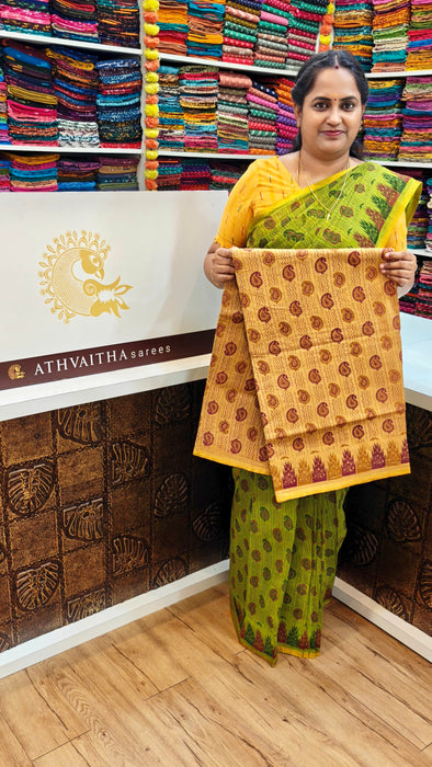 Rani Sungudi Cotton Sarees Small Zari Border Self Rangoli