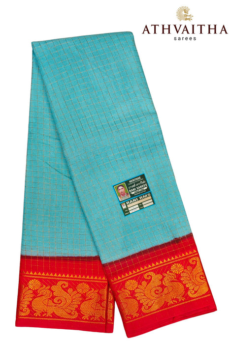 Rani Sungudi Zari Kattam Seablue With Contrast Border