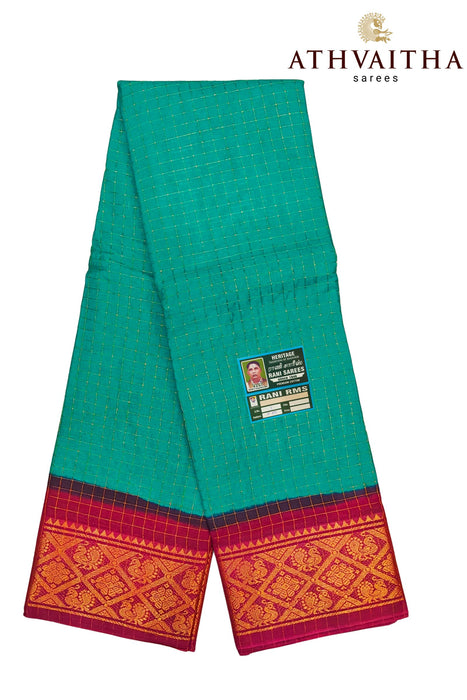 Sungudi Kattam Sarees green With Contrast Gold Border