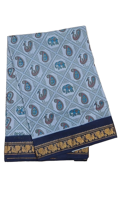 Rani Sungudi Cotton Saree Doubleside Contrast-Grey With DarkBlue