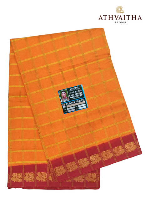 Rani Sungudi Premium Cotton Big Zari Checks-Orange