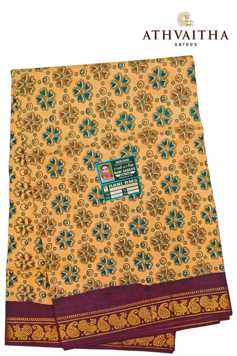 Sungudi Cotton Contrast Doubleside Zari Border With Flower