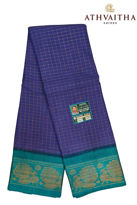 Sungudi Cotton Checks Sarees Violet With Contrast Gold Border