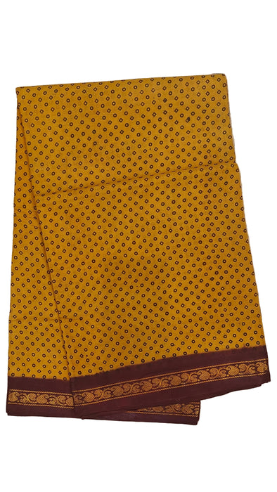 Rani Sungudi Cotton Sarees Double Side Zari Border Polka Dot -Musturd-Maroon