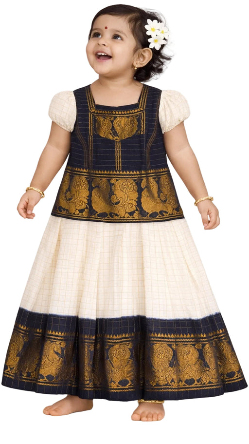 White and Gold Kids Pavadai Sattai