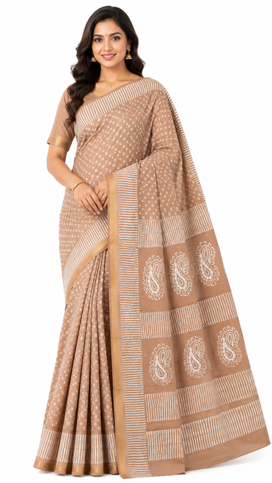 Rani Sungudi Saree Doubleside 1inch Border Self - Chakra Bandini-Biscuit