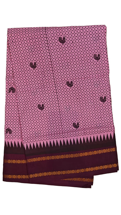 Rani Sungudi Cotton Sarees Double Side Kasumalai Contrast Border -BabyPink-Purple