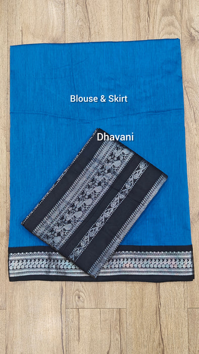 Cotton Half Saree Material - Blue With Black