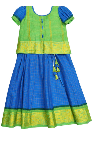 Green and InkBlue Kids Pavadai Satta 