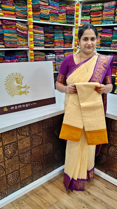 Rani Sungudi Zari Kattam OffWhite-Mustard