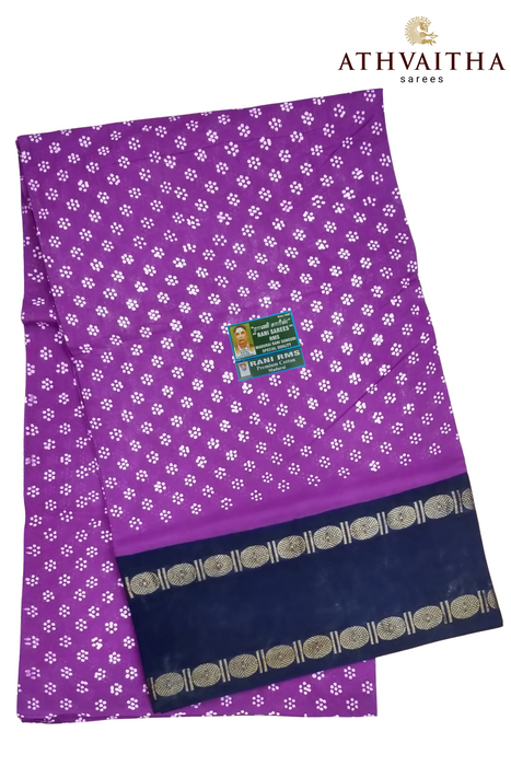 Madurai Pure Sungudi Cotton Saree With Oneside Rudraksha Border- Flower Dot Contrast