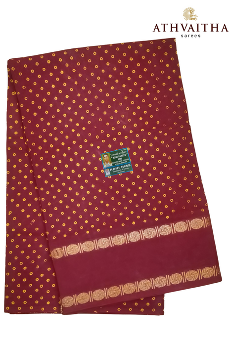 Madurai Sungudi Cotton With Oneside Rudraksha Border -Big Single Polka Dot Self