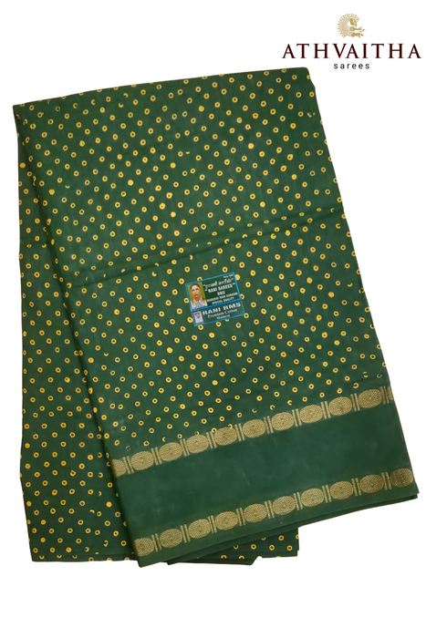 Madurai Sungudi Cotton With Oneside Rudraksha Border -Big Single Polka Dot Self
