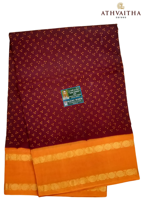 Madurai Rani Sungudi Cotton With Doubleside Rudraksha Border Contrast-Small 3 Dot