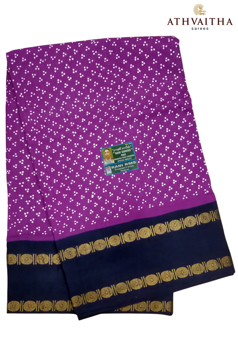 Madurai Rani Sungudi Cotton With Doubleside Rudraksha Border Contrast-Small 3 Dot